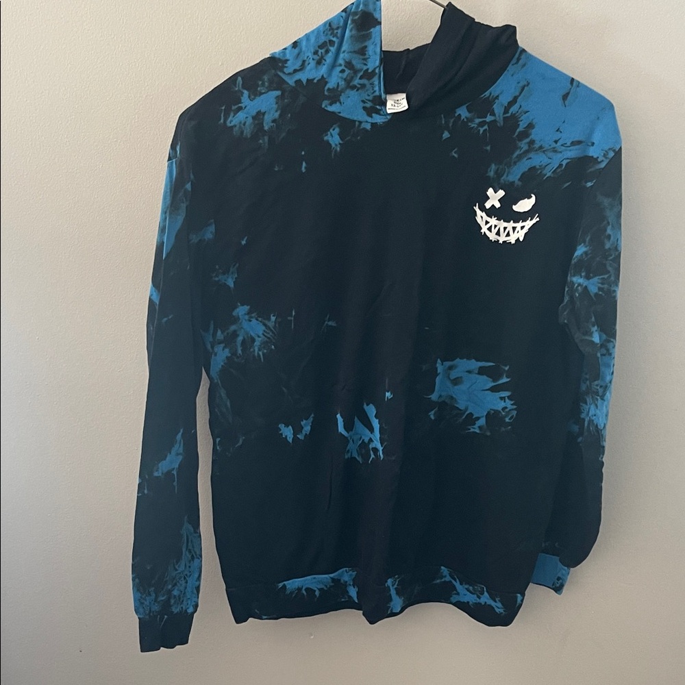 SHEIN Black and Blue Tie-Dye Hoodie